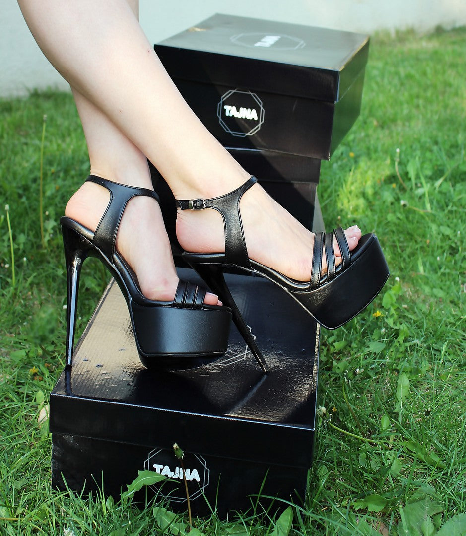 Multi Strap Ankle Black High Heel Platform Shoes - Tajna Club
