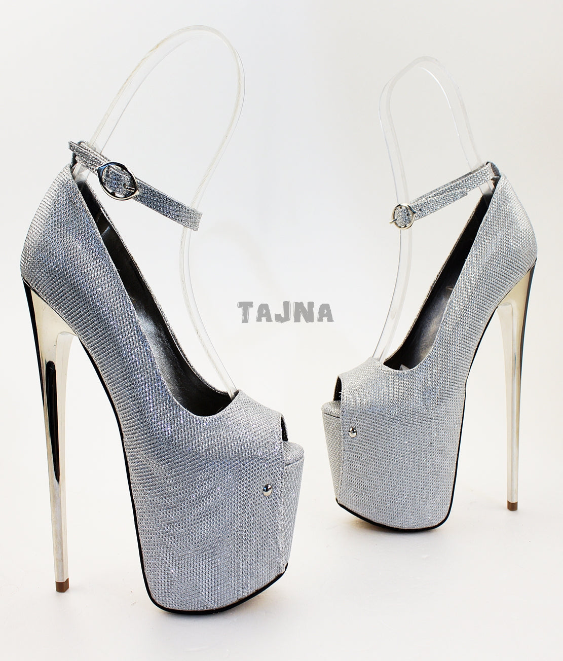Peep Toe Silver Ankle Strap High Heel Platform Shoes - Tajna Club