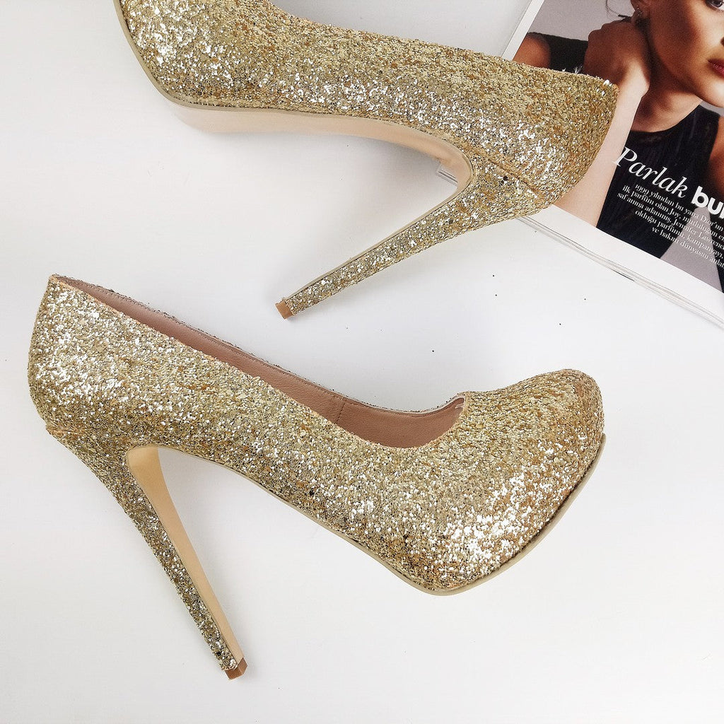 Gold Glitter Shimmer Platform Pumps Tajna Shoes Tajna Club