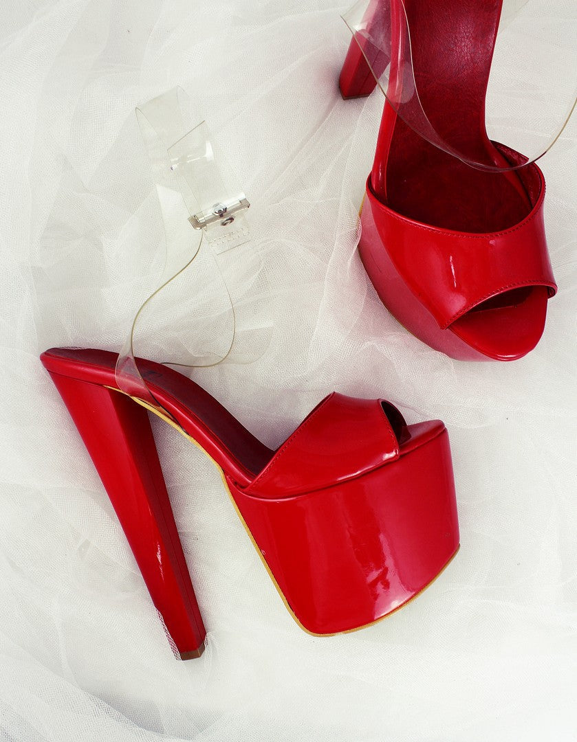 Red Transparent Strap Sandals - Tajna Club