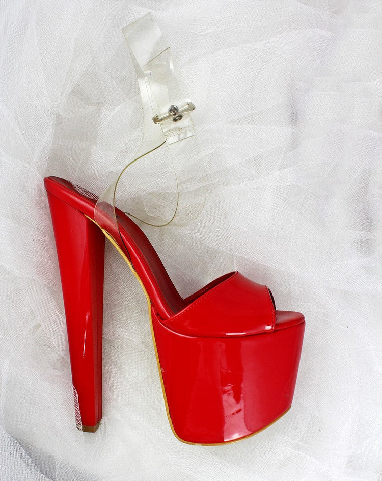 Red Transparent Strap Sandals - Tajna Club