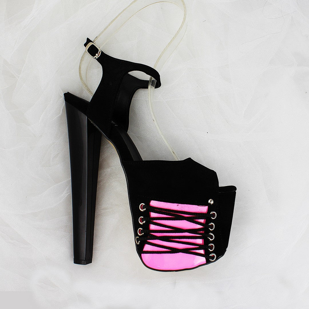 Black Pink Suede 19 cm Platform Heels - Tajna Club