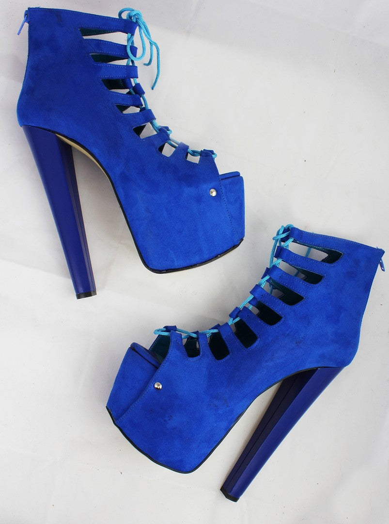 Cobalt Blue Platform Gladiator Boots - Tajna Club
