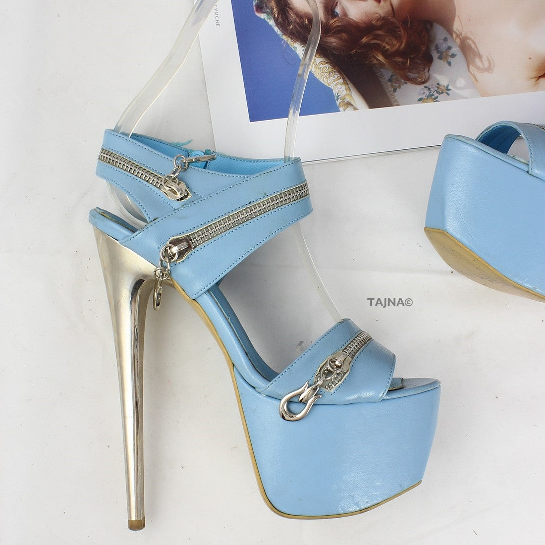 Baby Blue Zipper Detail Platform Sandals - Tajna Club