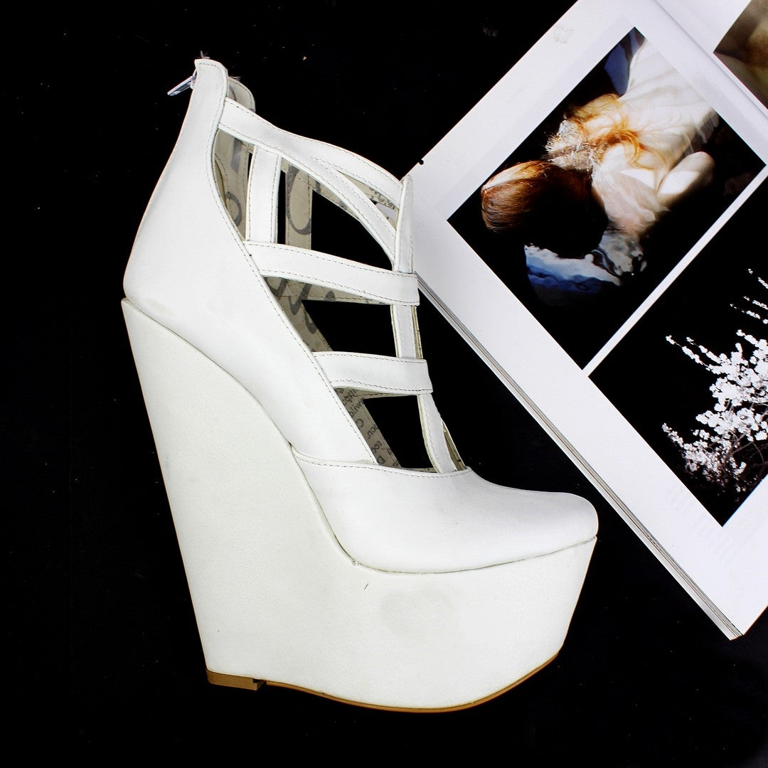 White Cage 17 cm Wedge Ankle Booties - Tajna Club