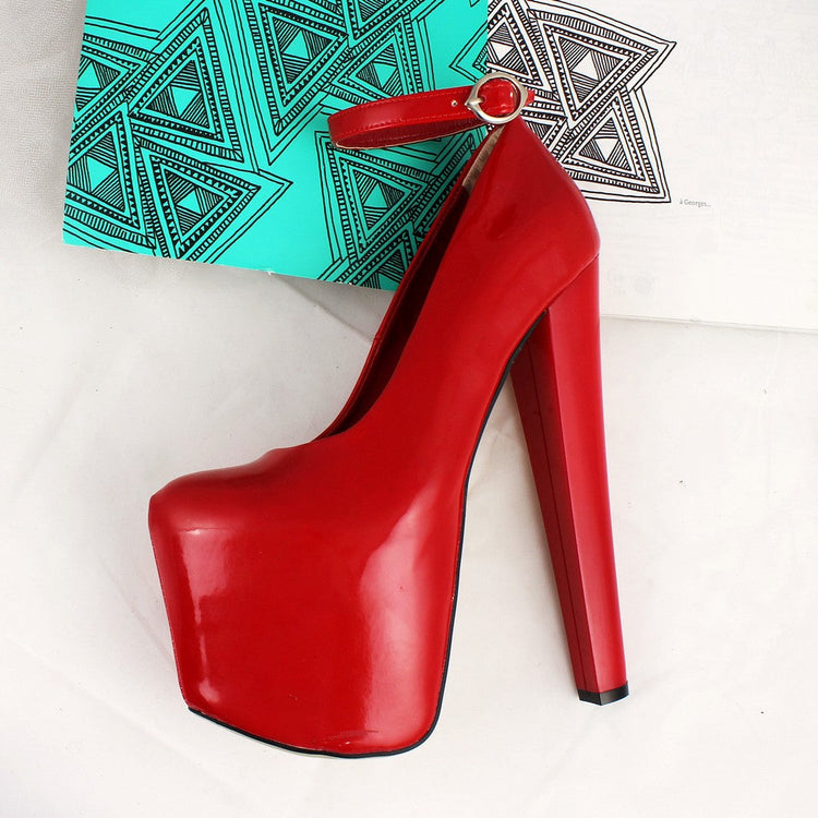 Red Patent Ankle Strap Platform Heels - Tajna Club