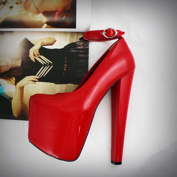 Red Patent Ankle Strap Platform Heels | Tajna Club