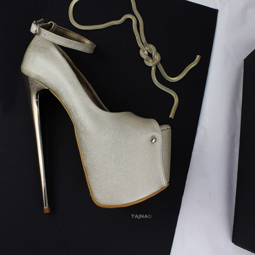 Gold Matte Bronze Platform Heels Tajna Shoes Tajna Club
