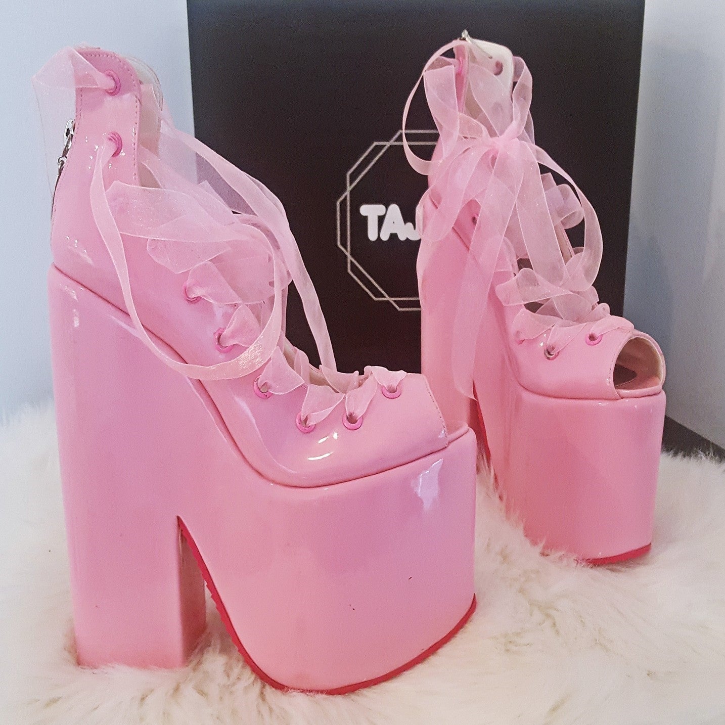 Lace Up Light Pink Balerinas Platform Wedge Shoes - Tajna Club
