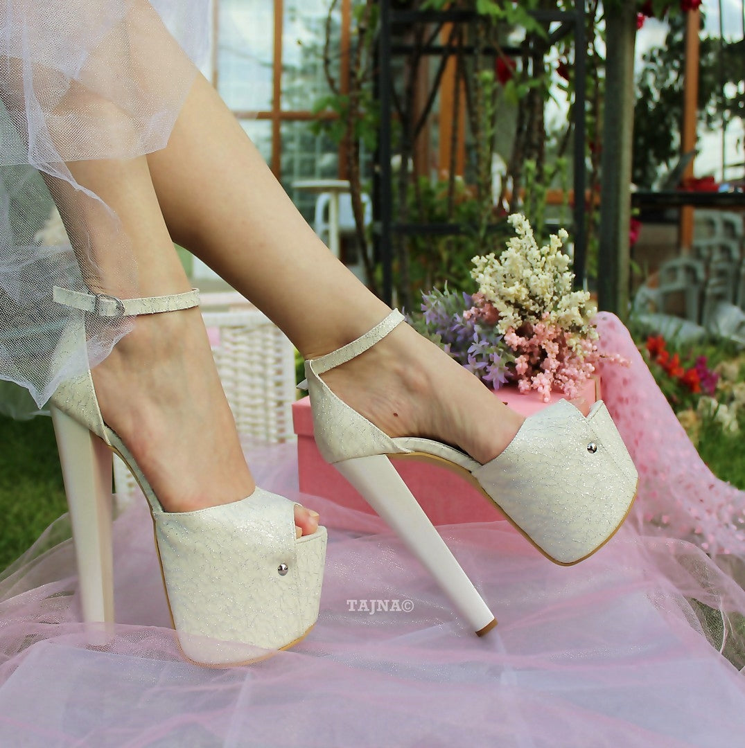 Ankle Strap 19 cm High Heel Wedding Shoes Ivory Lace - Tajna Club