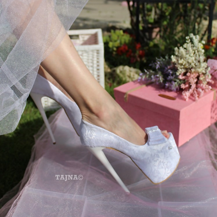 19 cm White Lace Platform Wedding Shoes - Tajna Club