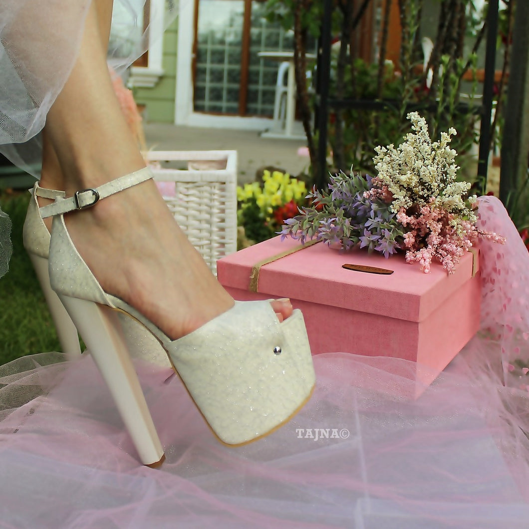 Ankle Strap 19 cm High Heel Wedding Shoes Ivory Lace - Tajna Club