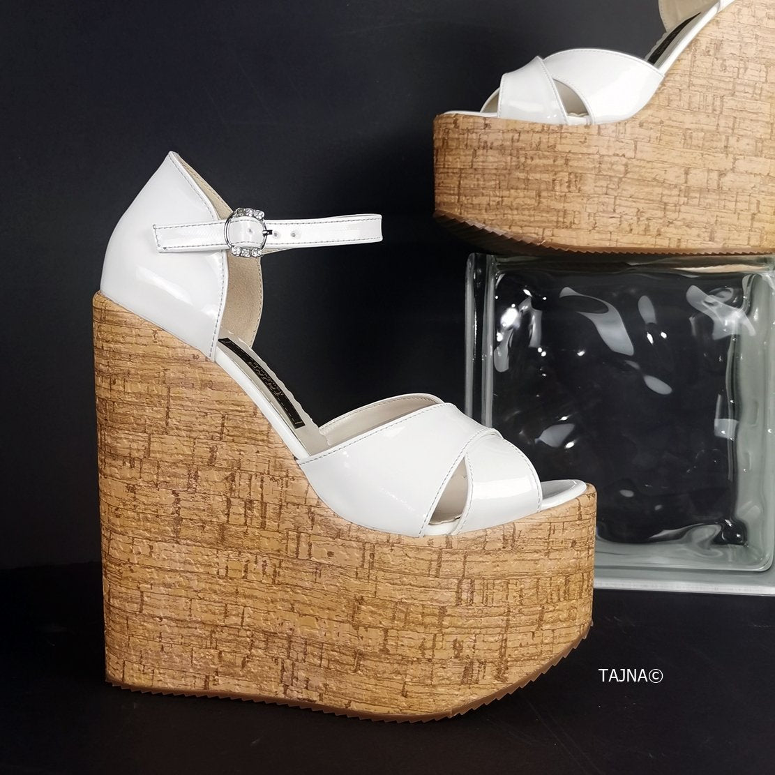 White patent wedges discount