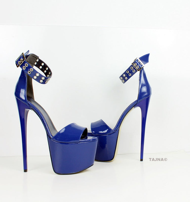 Blue Patent Leather Platform Sandals - Tajna Club