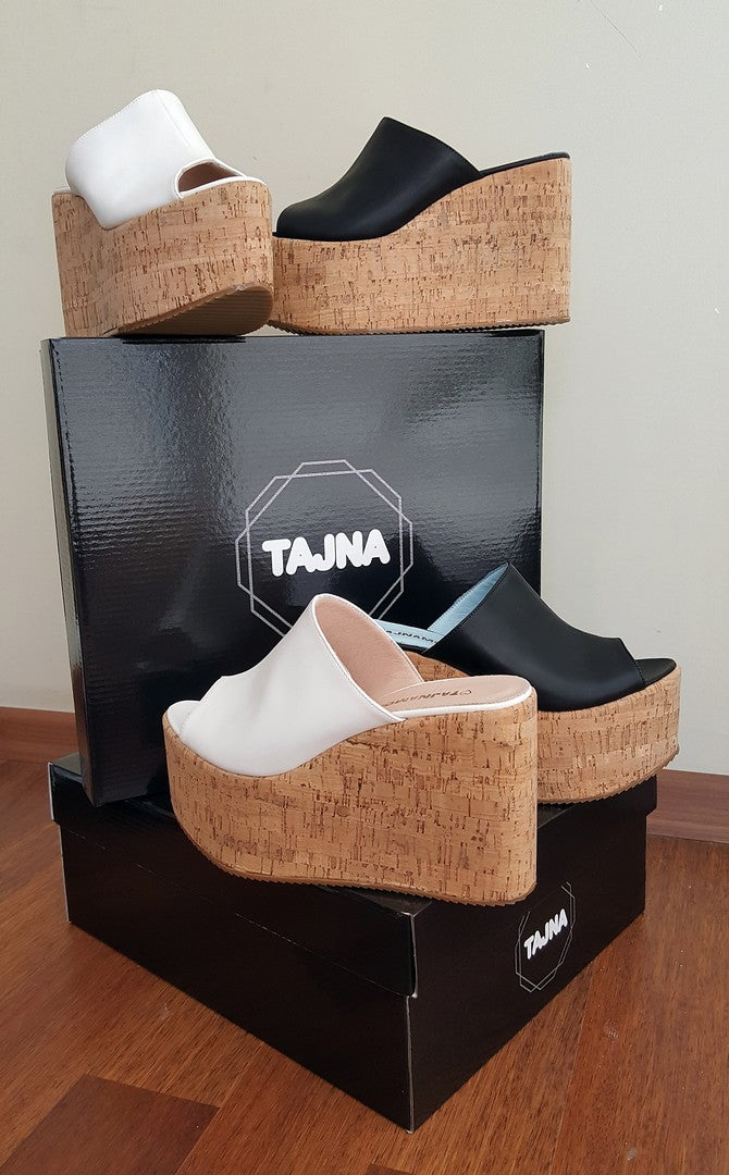 Summer Platform Wedge Mules White Peep Toe | Tajna Club