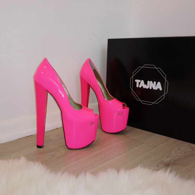 Pink Fusciha Peep Toe High Heel Platform Shoes - Tajna Club