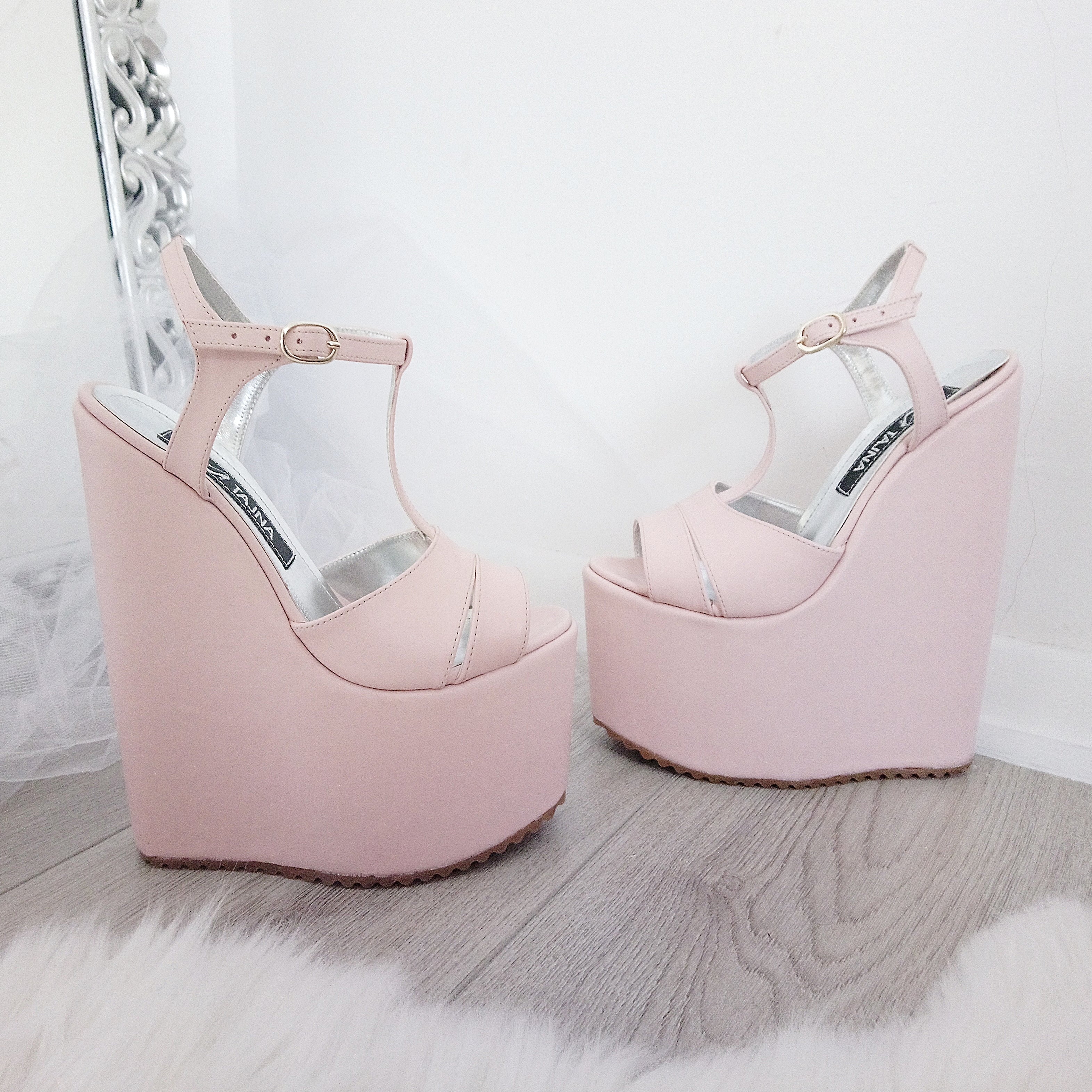 Light Pink Powder High Heel Wedge Shoes - Tajna Club