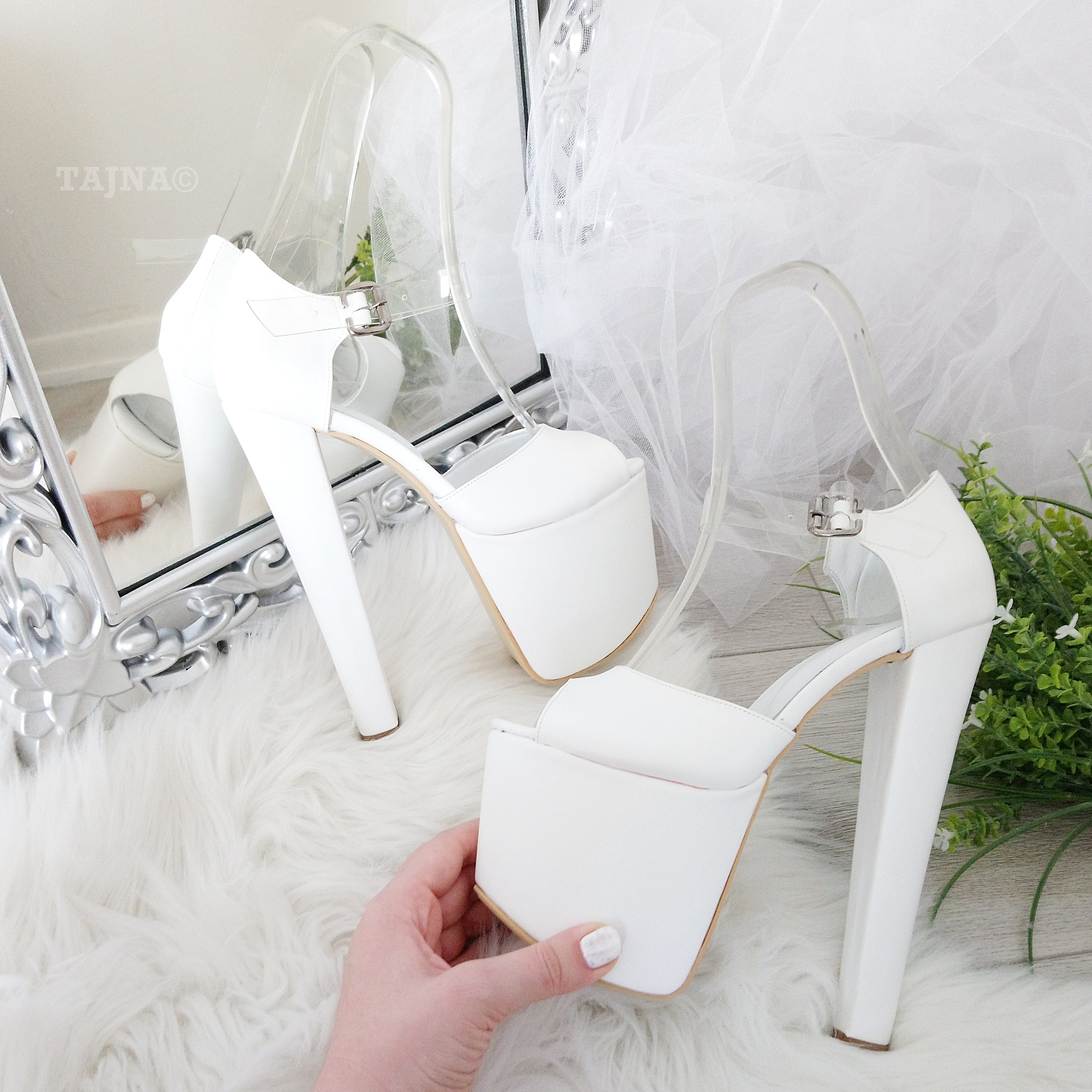 Transparent Strap Lace High Heel Platform Bride Shoes - Tajna Club