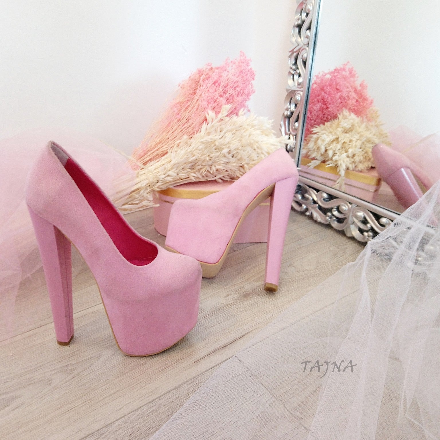 Light Pink Faux Suede 19 cm High Heel Platform Shoes Tajna Shoes Tajna Club