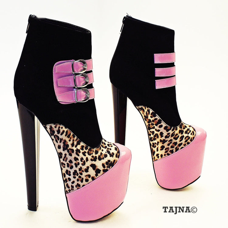 Pink Black Leopard Stylish Platform Boots - Tajna Club