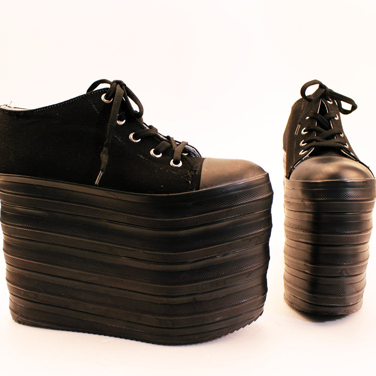 Black Lace Up Platform Wedge Shoes - Tajna Club