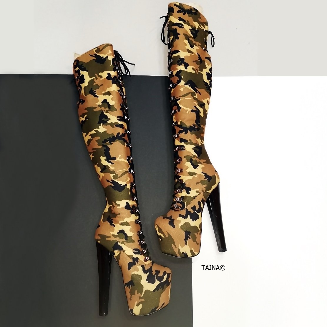 Camouflage Military Style Over Knee Boots Tajna Shoes Tajna Club