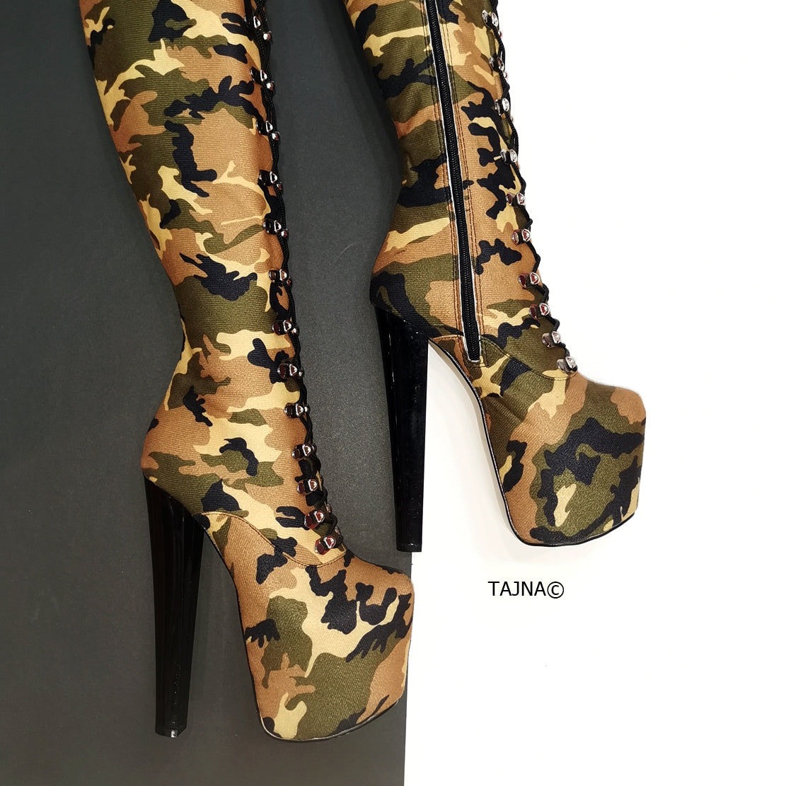 Camouflage knee high boots hotsell