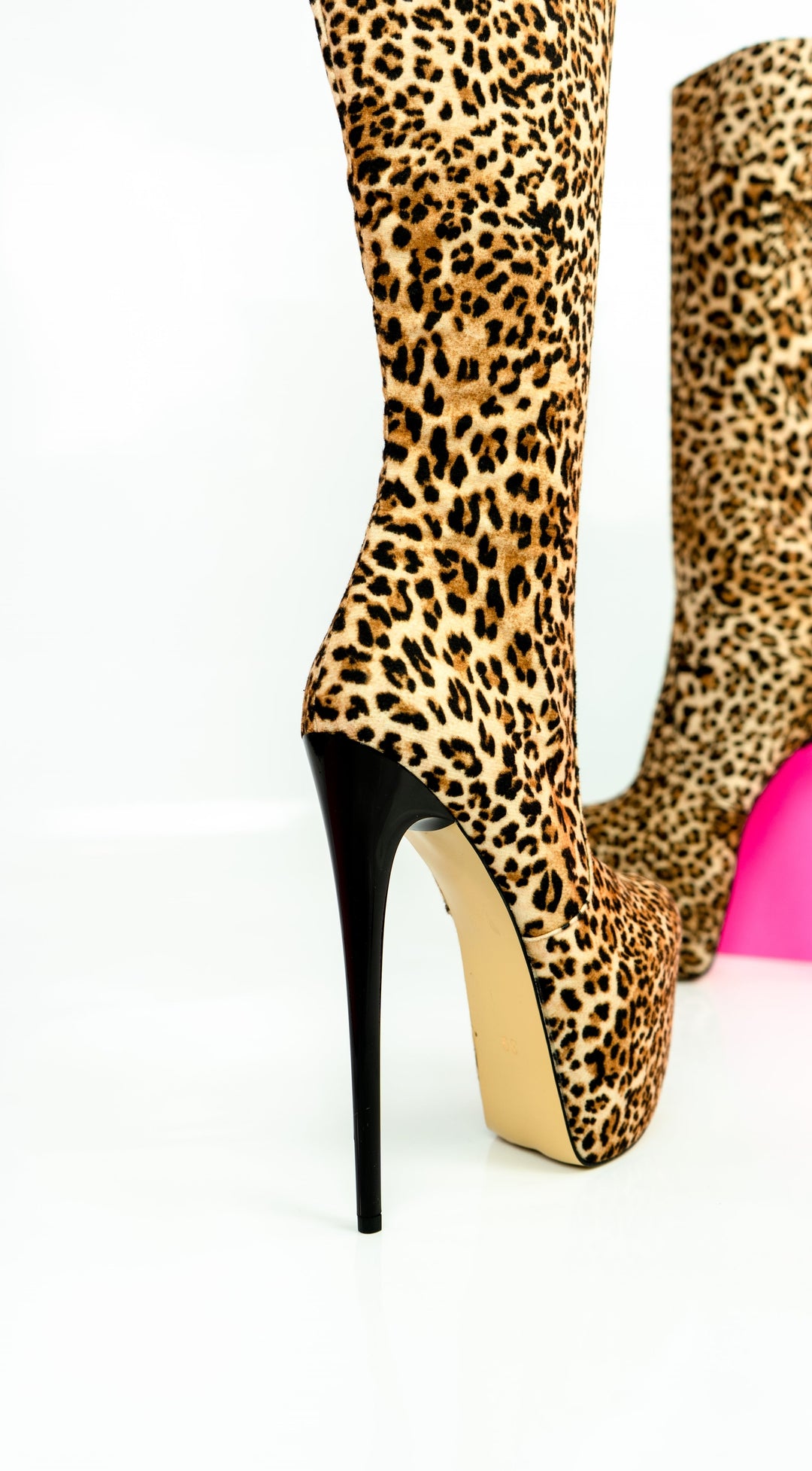Leopard Mid Calf High Heel Boots - Tajna Club