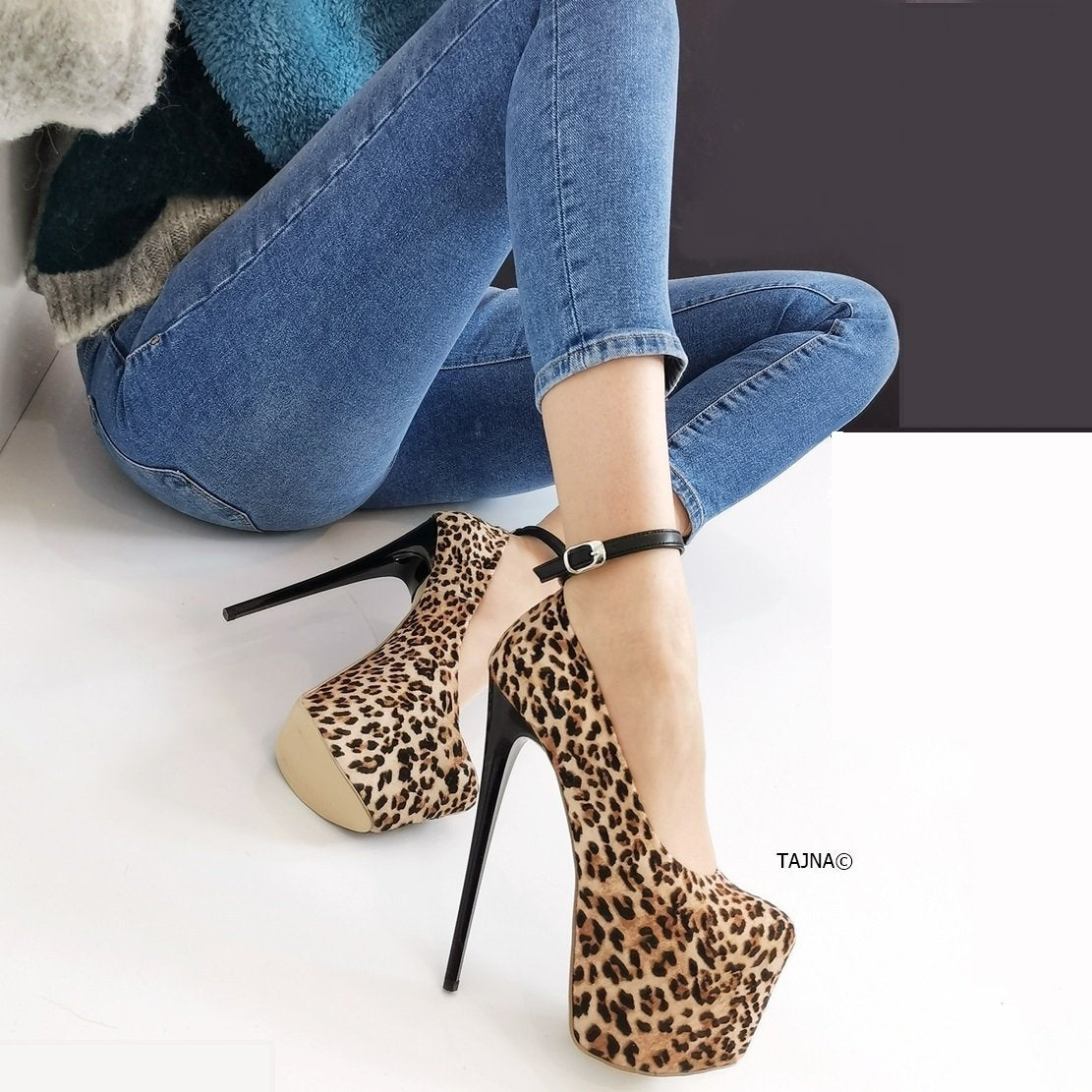 Leopard Black Strap High Heels - Tajna Club