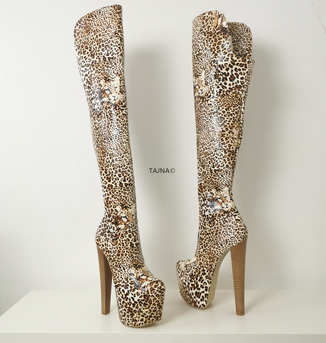 Leopard Over The Knee Boots - Tajna Club