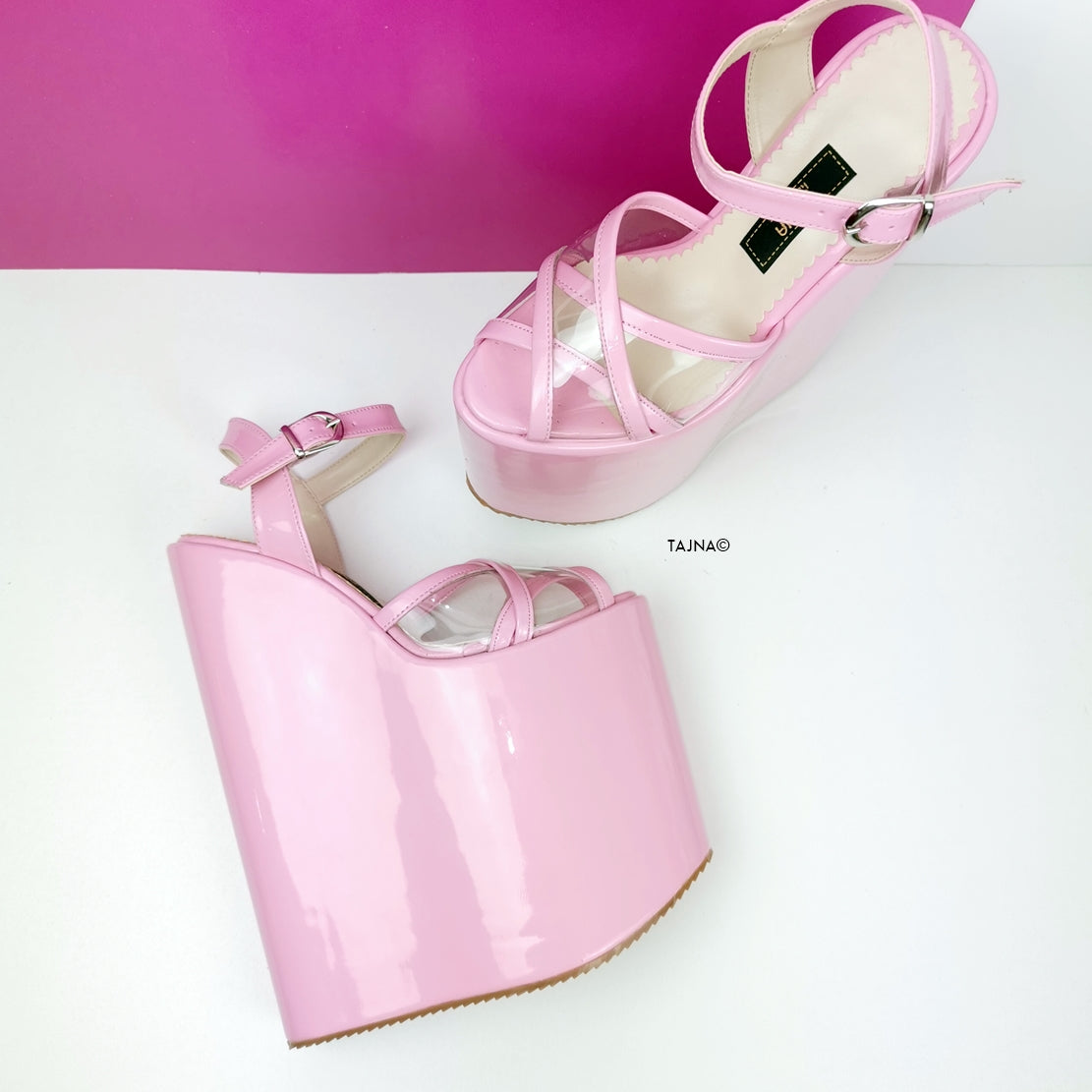 Pink Transparent Detail Extreme High Wedge Sandals - Tajna Club