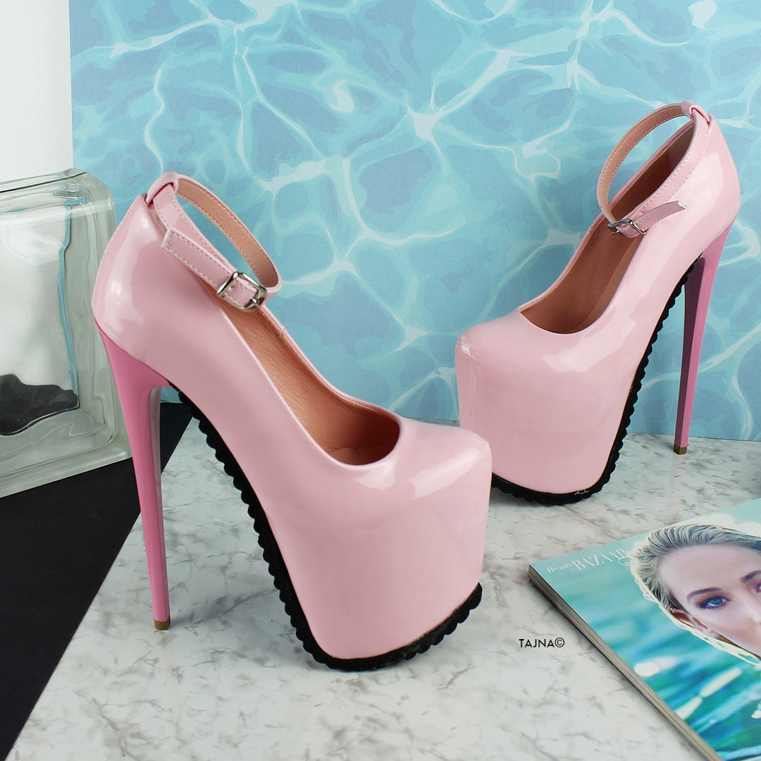 Light Pink Serrated Sole Ankle Strap Heels - Tajna Club