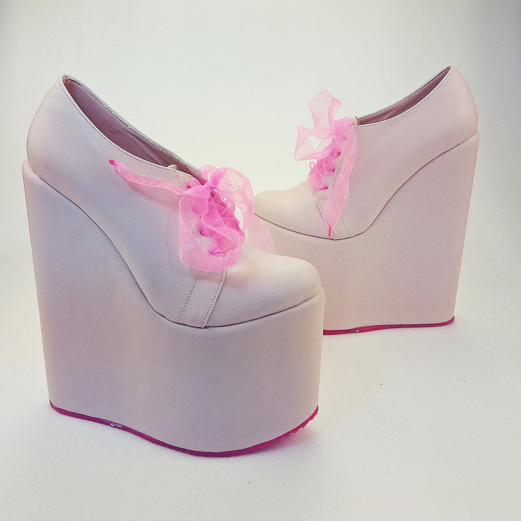 Powder Pink Platform Heel Wedding Shoes - Tajna Club