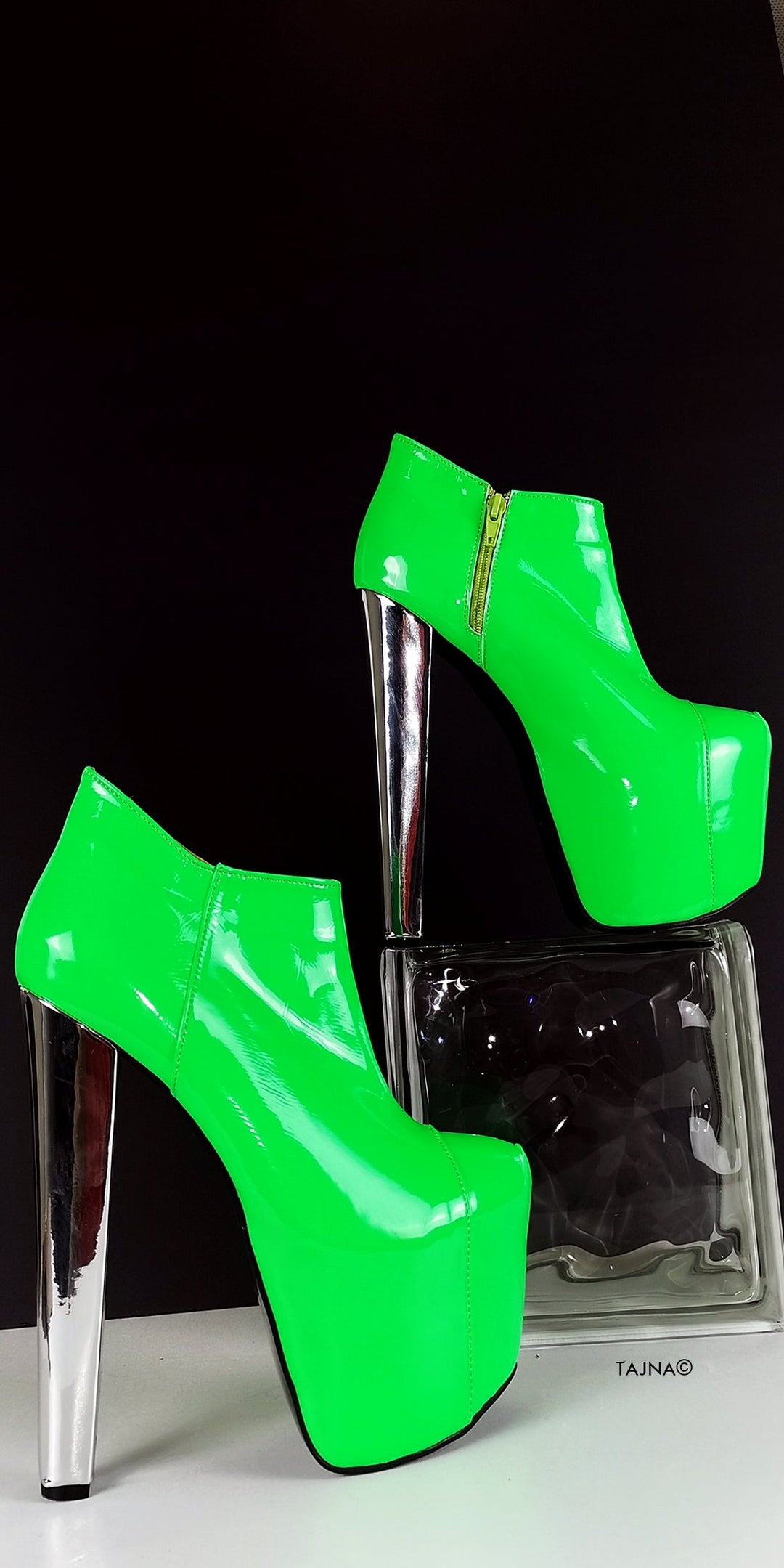 Neon Green Chunky Heel Ankle Booties - Tajna Club