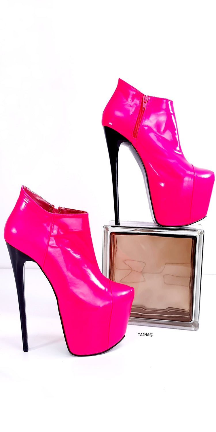 Neon Pink Gloss Ankle Booties