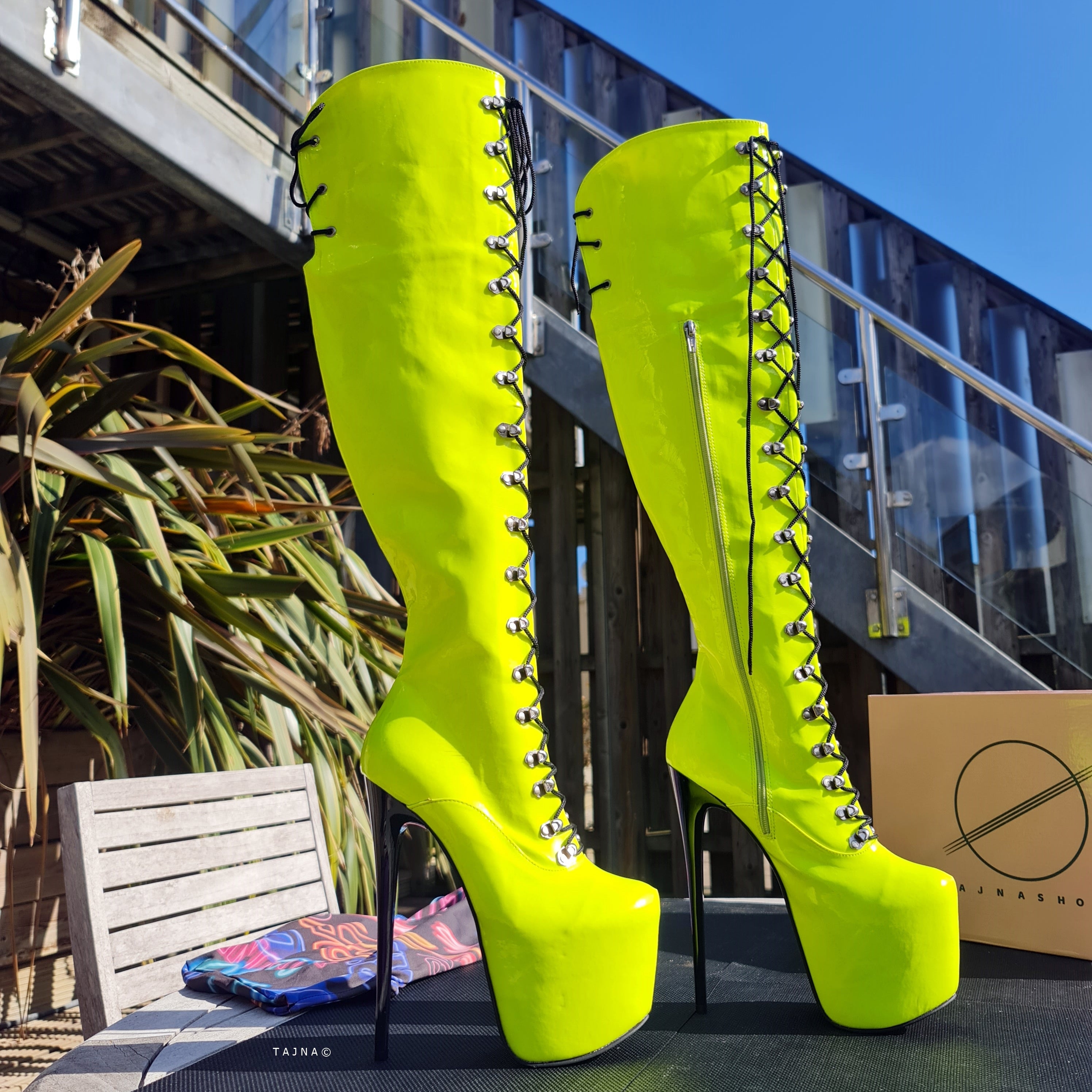 Hella Heels EmpireKicks Low Sneaker 8inch Boots - Atomic Neon Yellow · Pole  Junkie