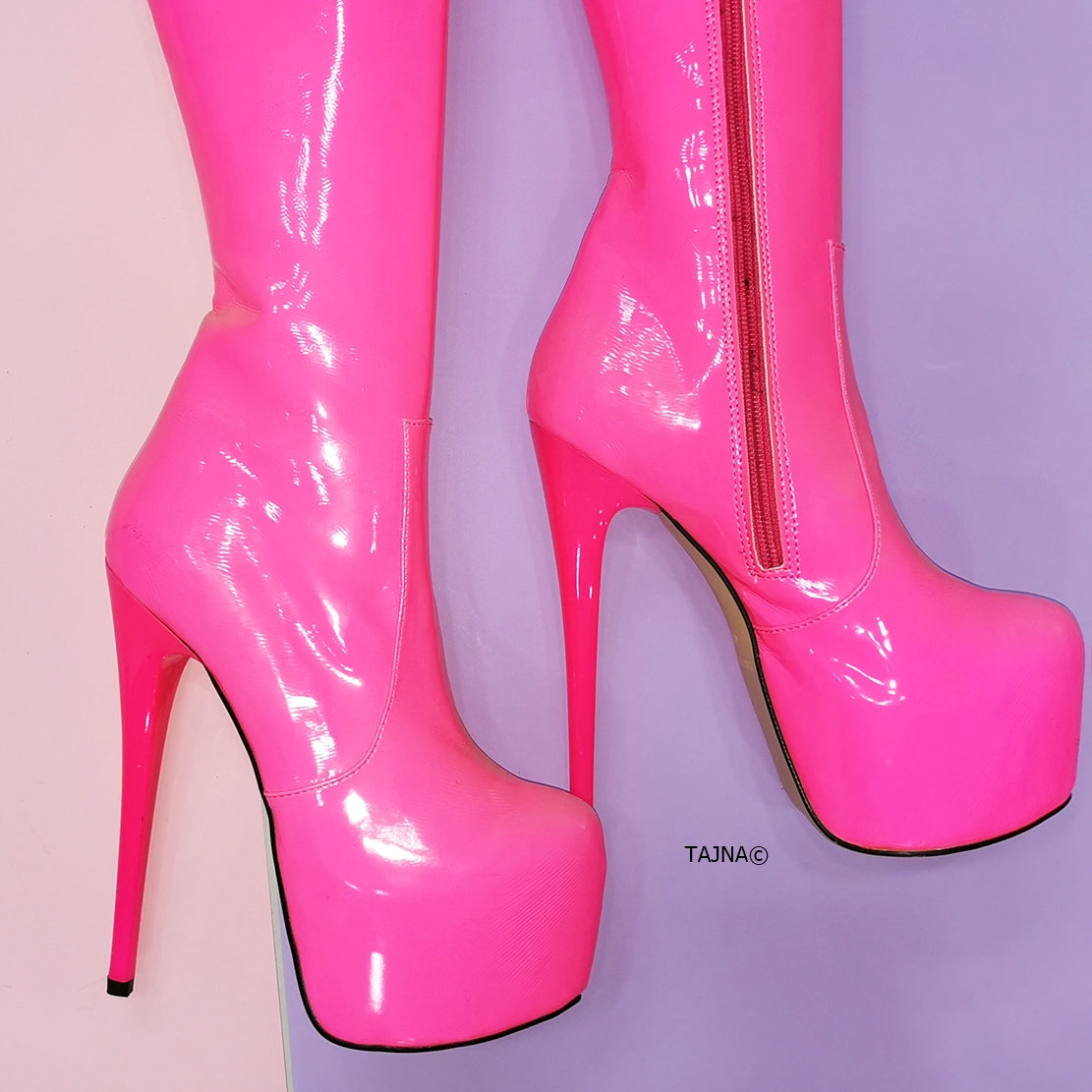 Neon pink knee high boots clearance