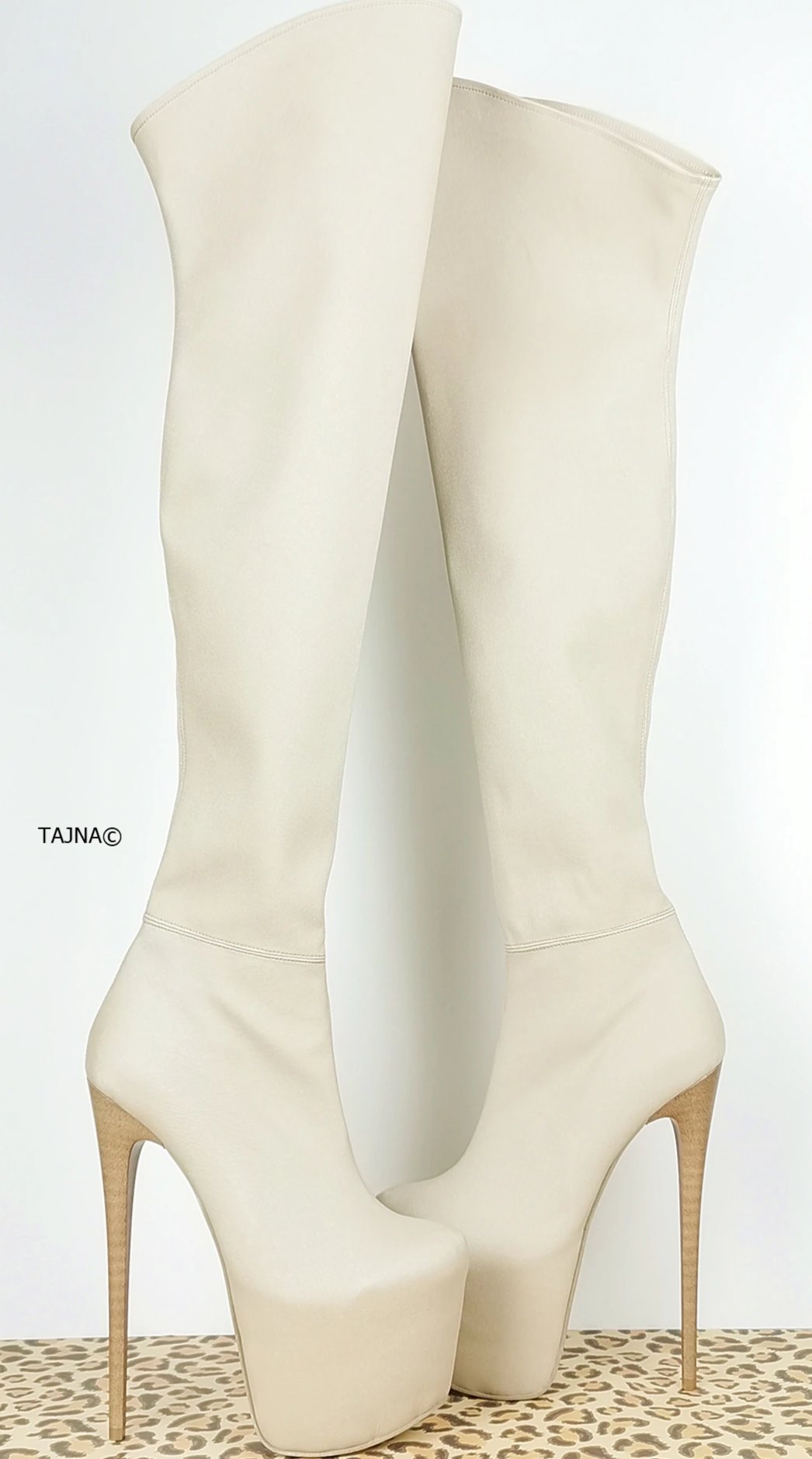 Cream Nude Thigh High Platform Boots - Tajna Club