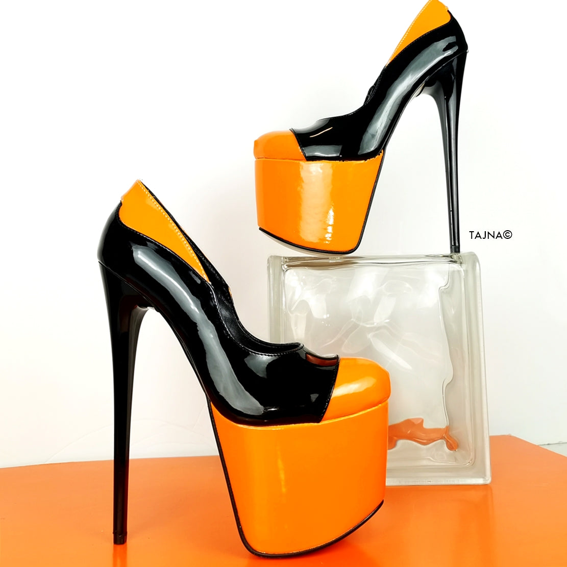 Orange Black Patent High Heel Pumps - Tajna Club