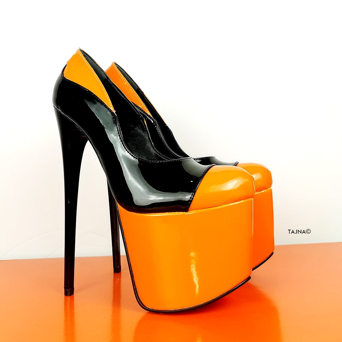 Orange Black Patent High Heel Pumps - Tajna Club