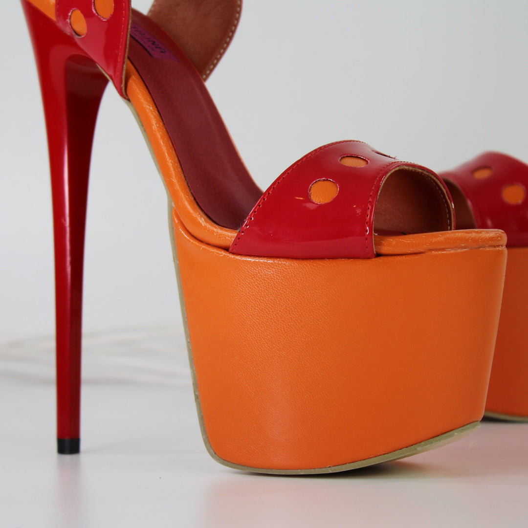 Orange Red Gloss High Heel Sandals - Tajna Club