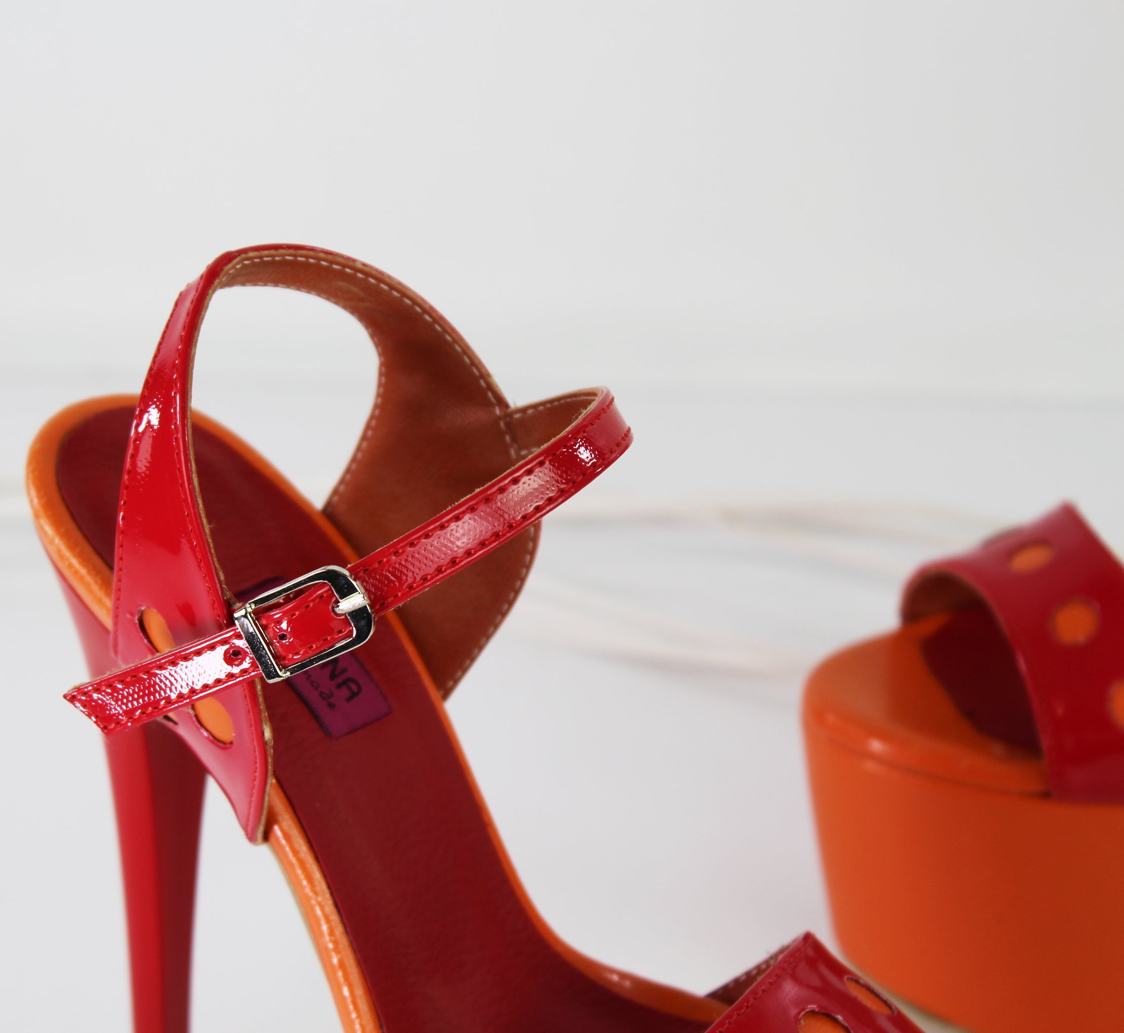 Orange Red Gloss High Heel Sandals - Tajna Club