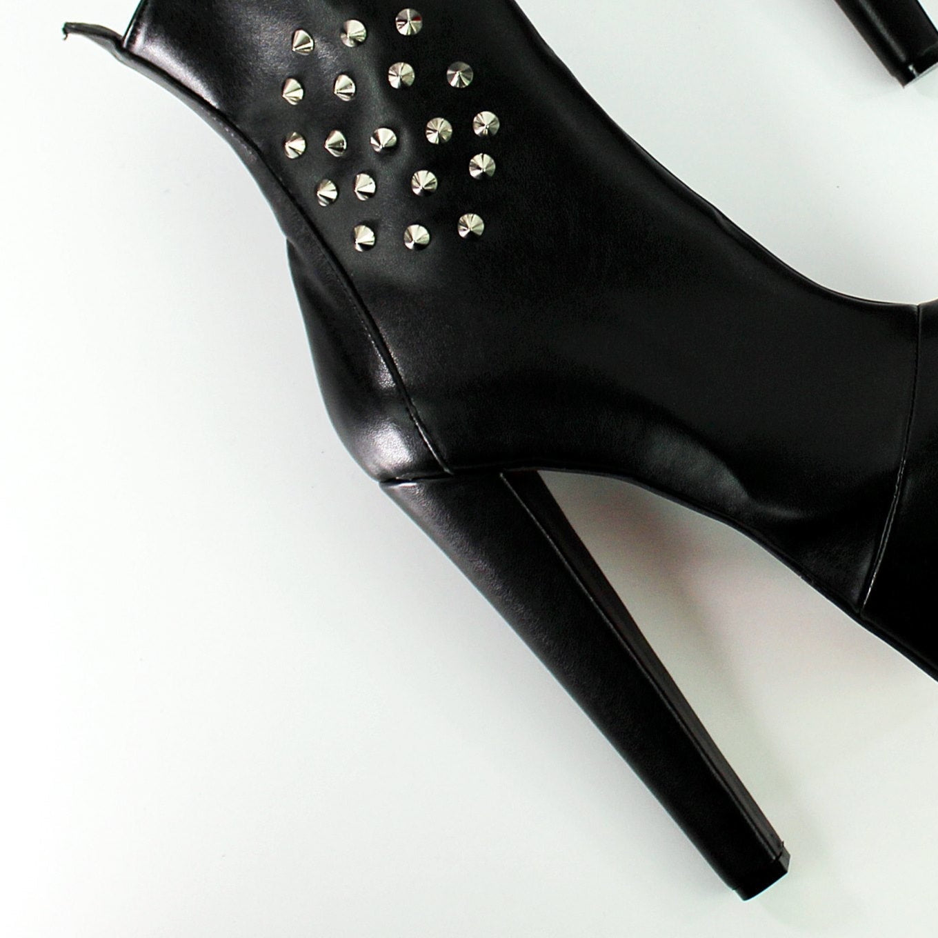 Spike Stud Black Chunky Heel Boots - Tajna Club