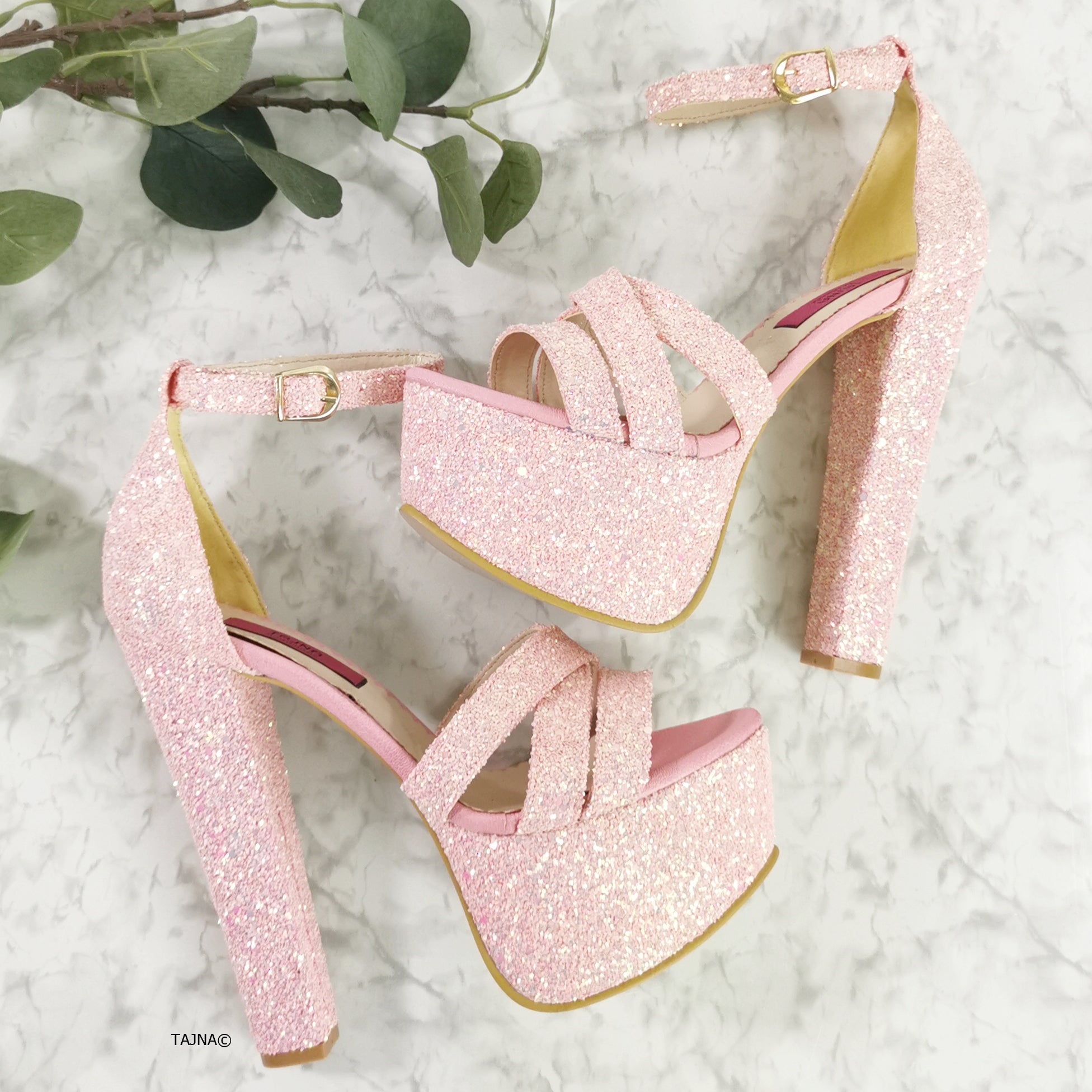 Azalea Wang Pink Glitter Platform Heels | Hot Topic