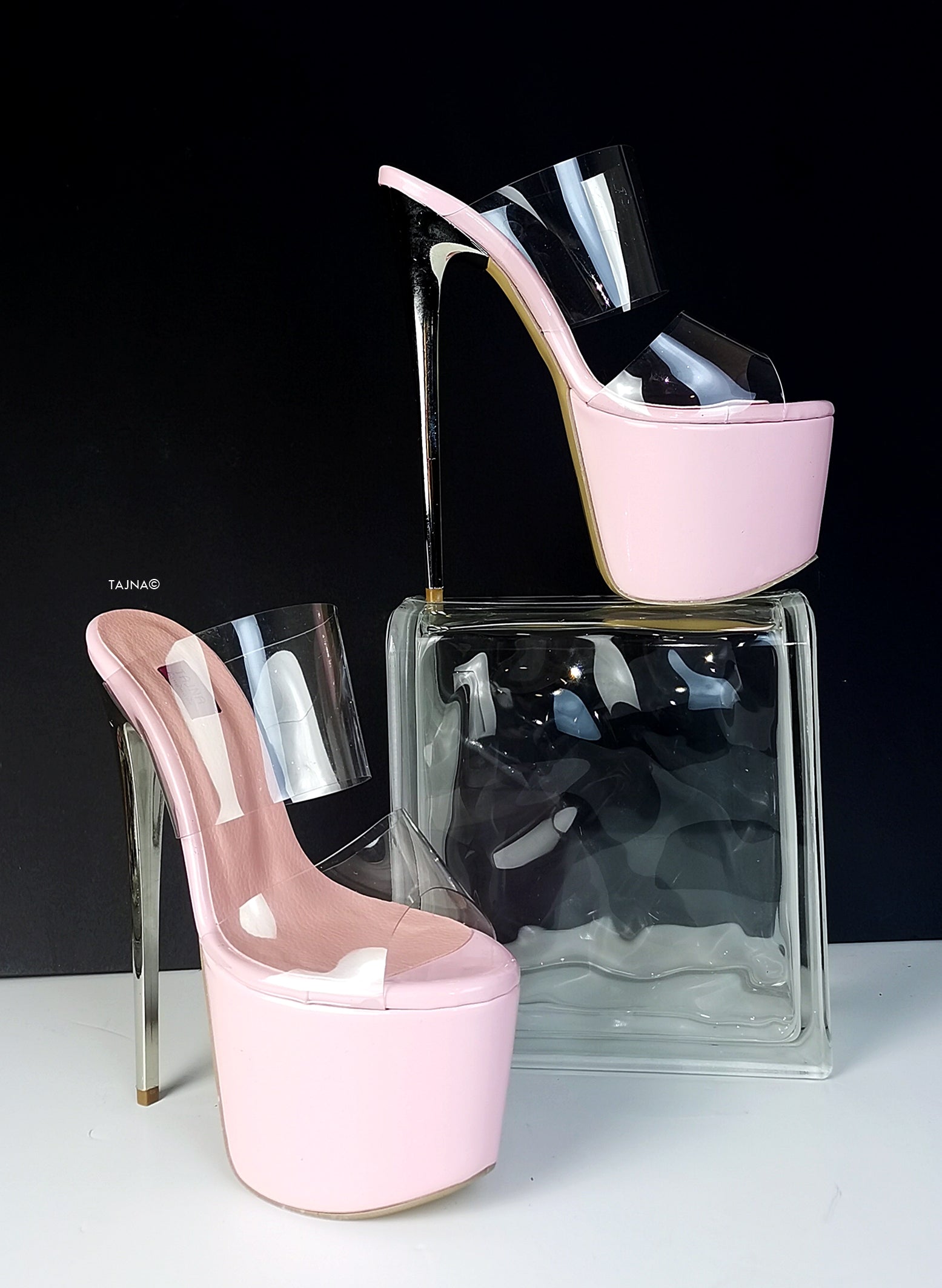 Pink Transparent Strap High Heel Mules Tajna Shoes Tajna Club