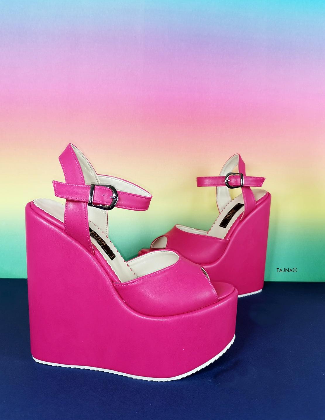 Fuchsia Pink Platform Wedge Sandals - Tajna Club