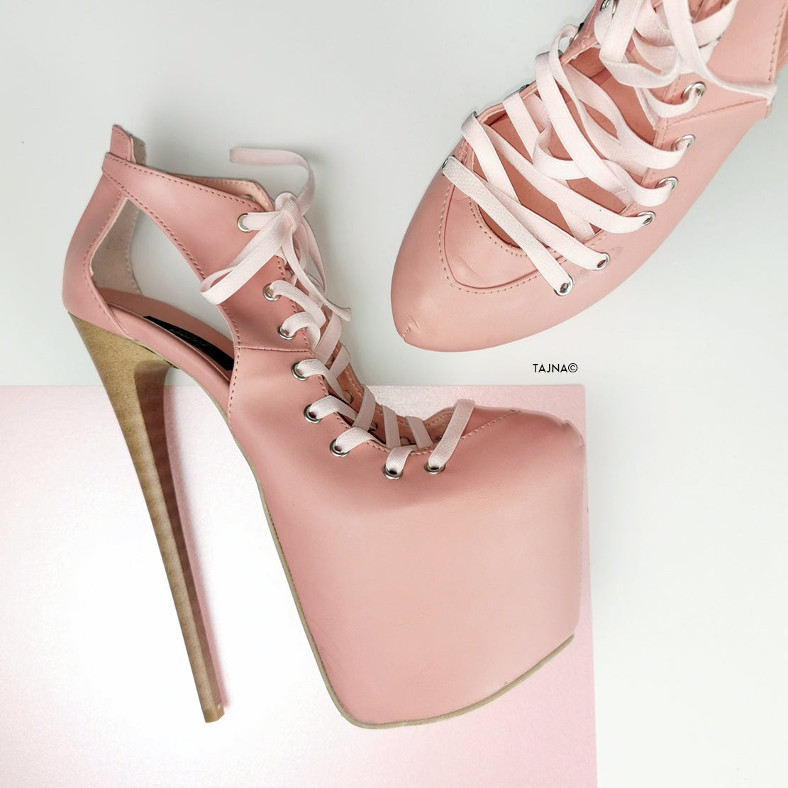 Pink Bondage Design Lace Up Heels - Tajna Club