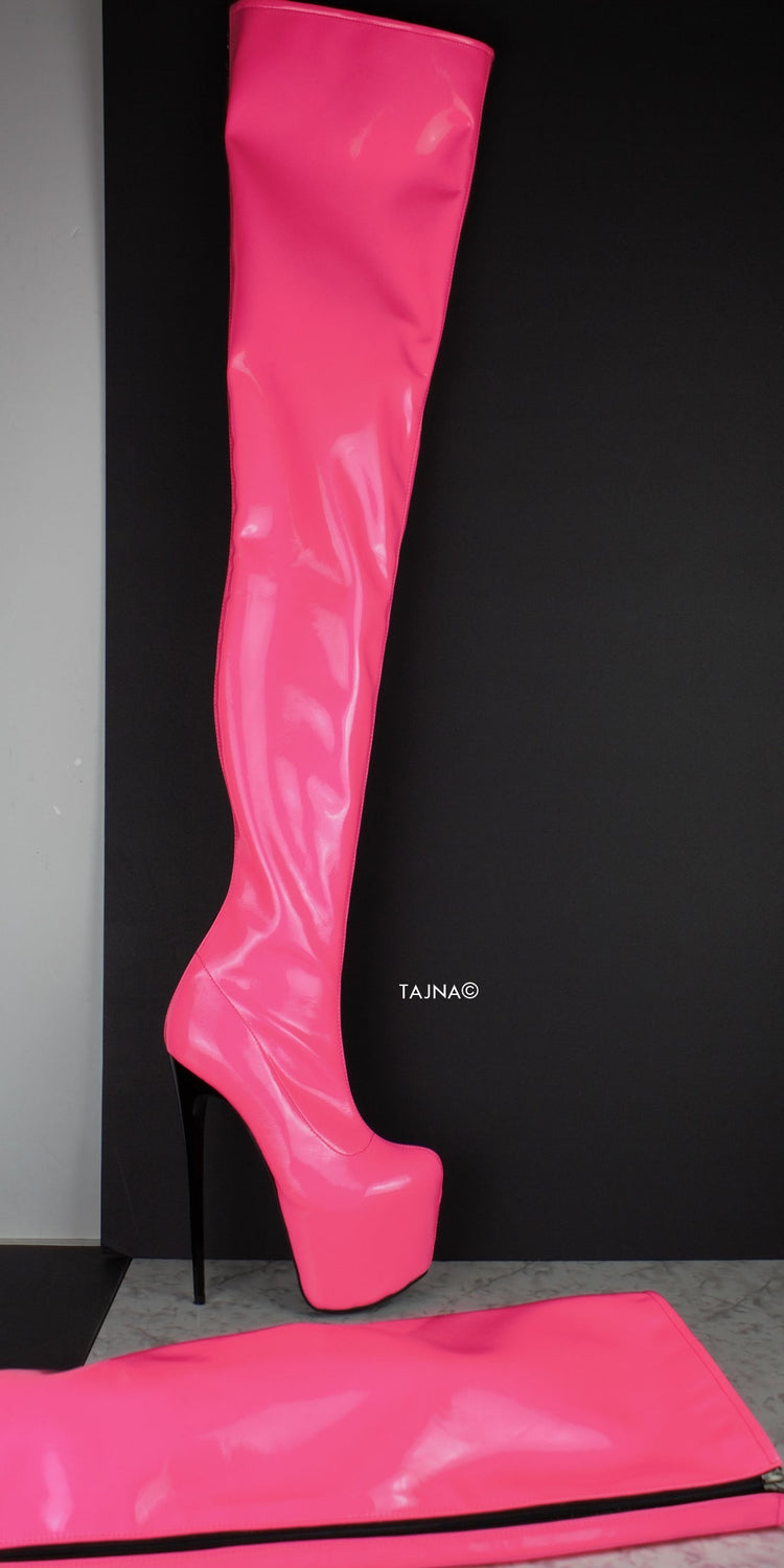 Pink Patent 100 cm Extreme Ultra High Thigh Boots - Tajna Club