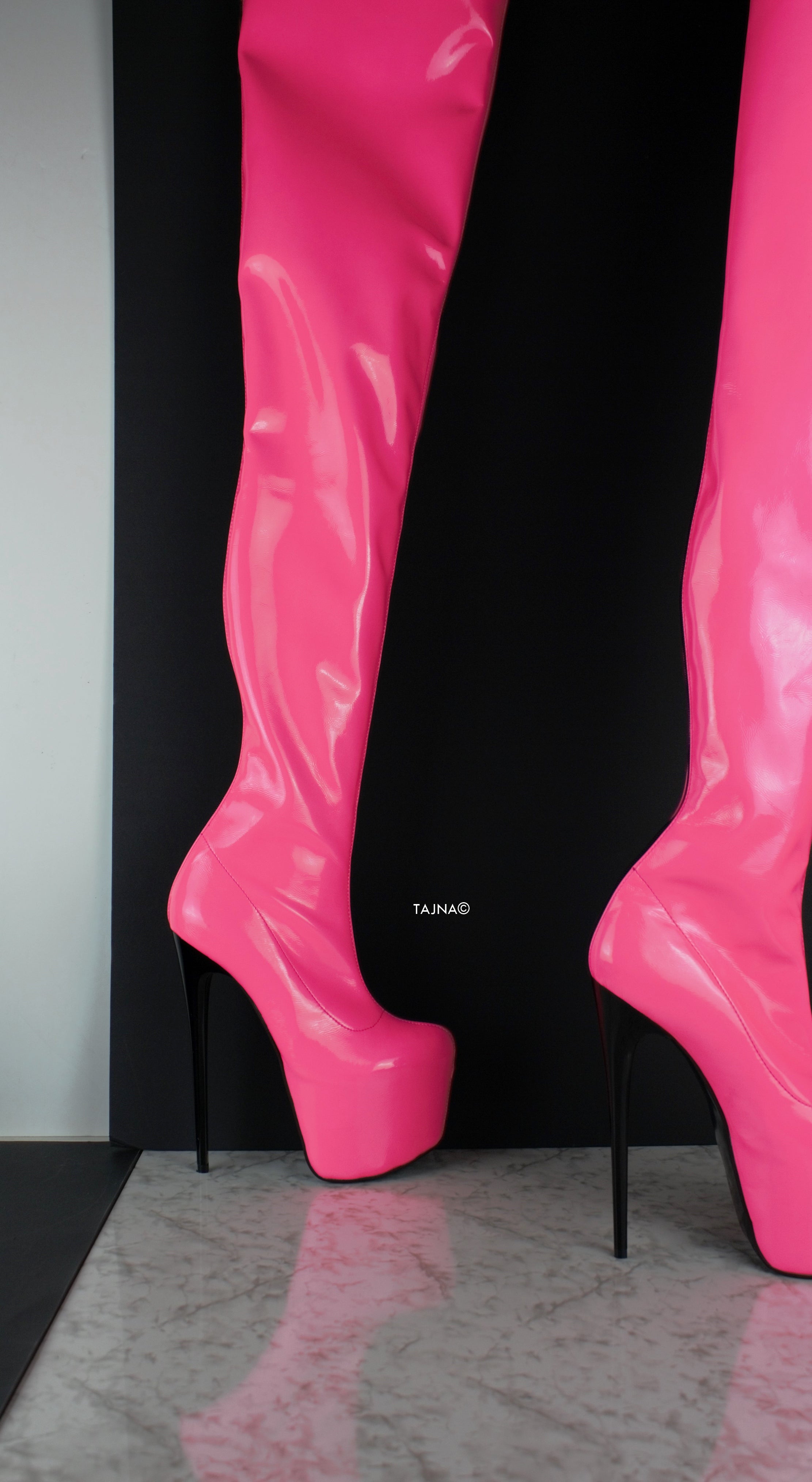 Pink Patent 100 cm Extreme Ultra High Thigh Boots | Tajna Shoes