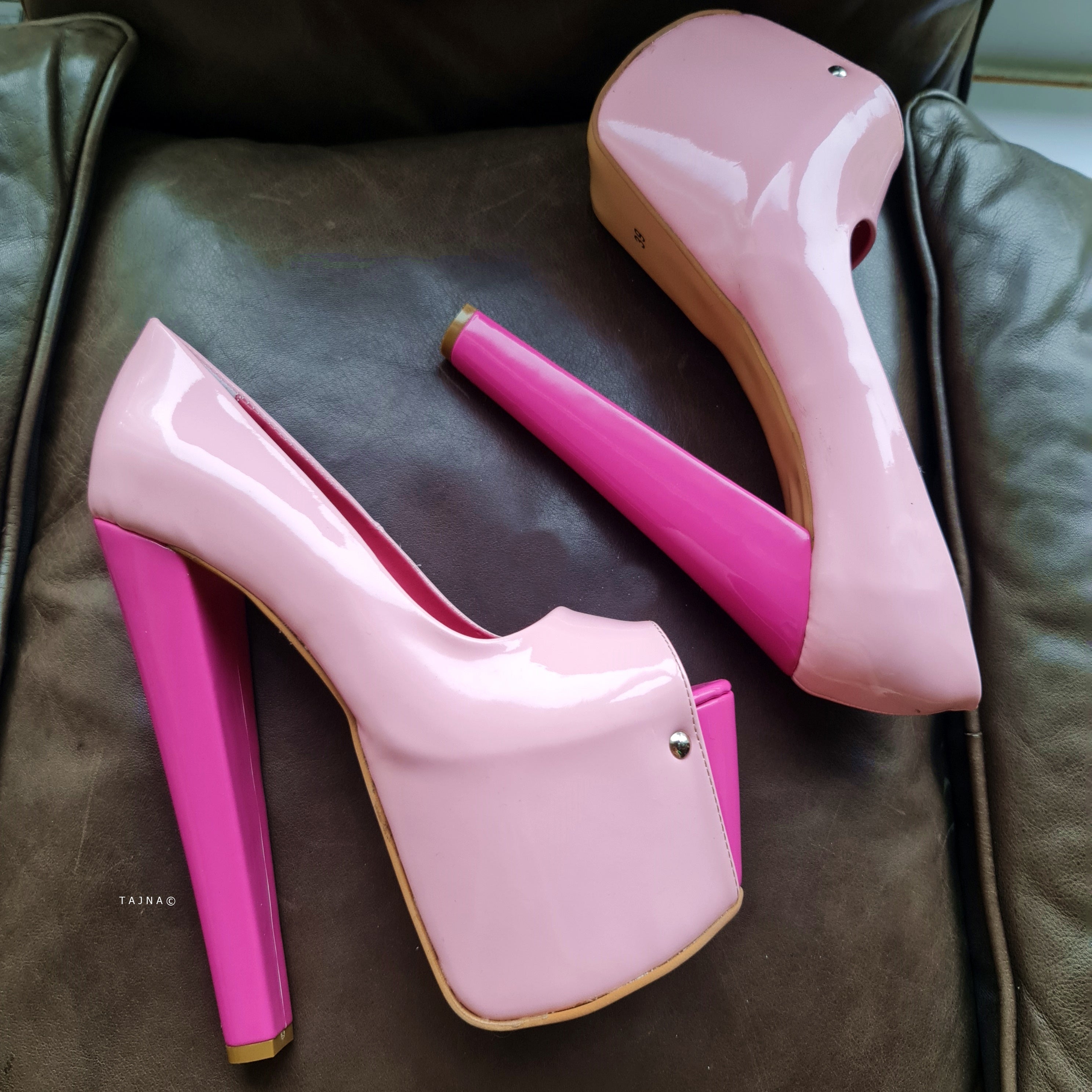 Pink Colour Block Open Toe Chunky High Heels